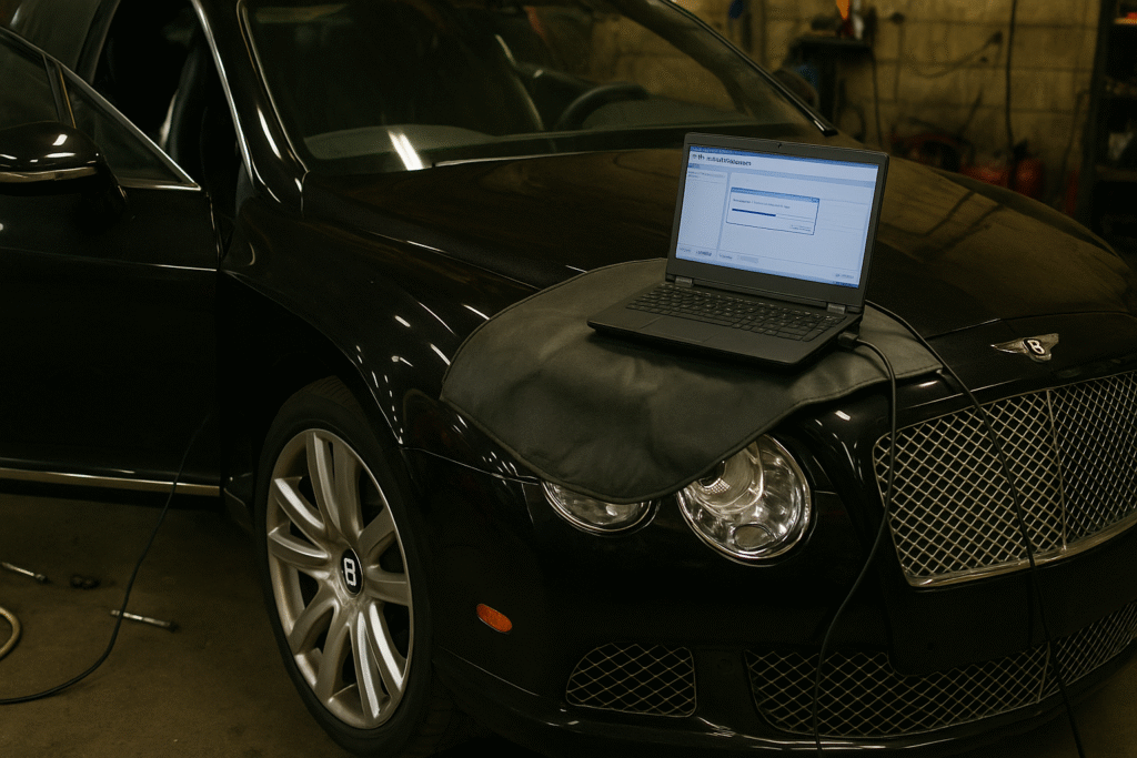 Bentley Continental undergoing diagnostics,