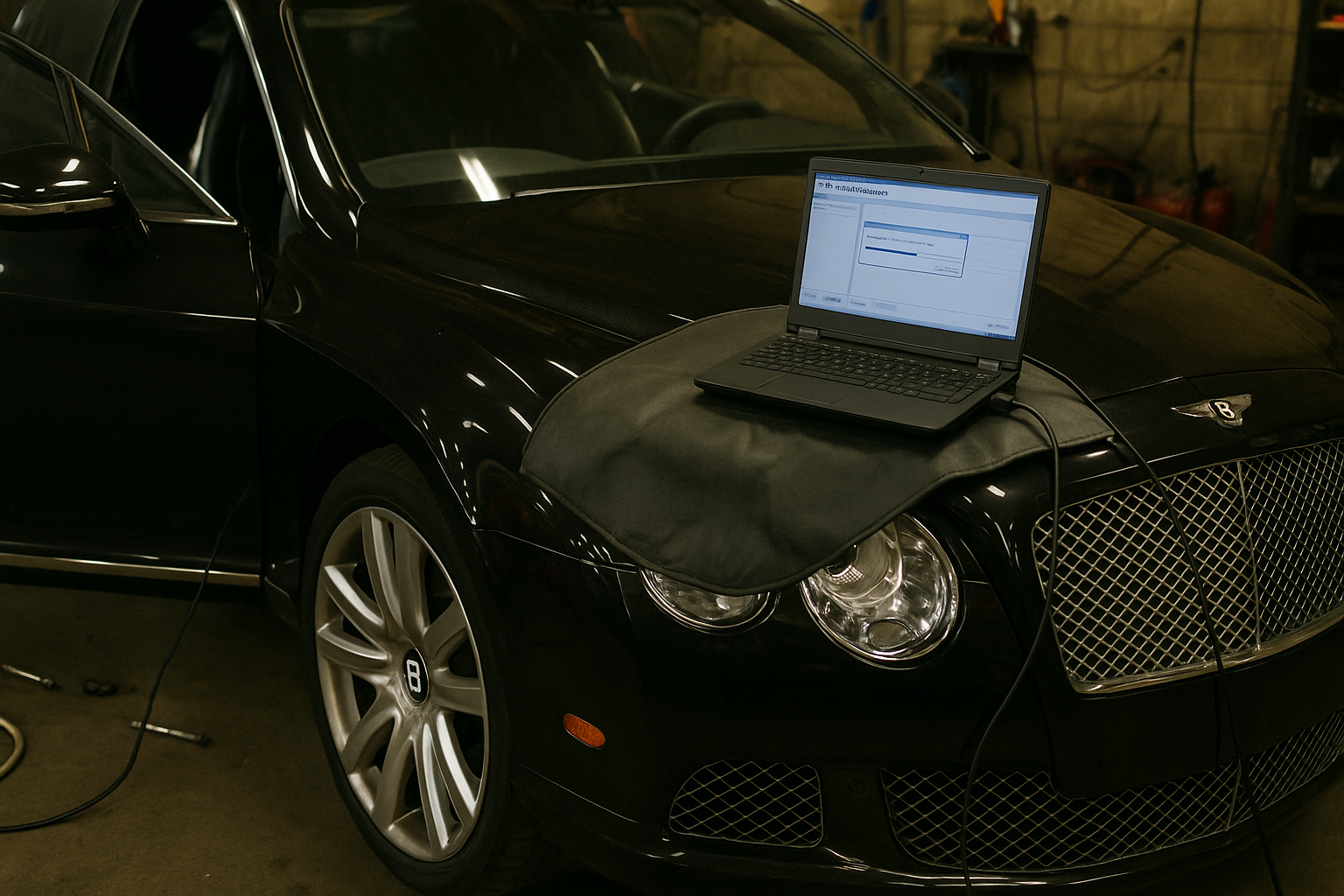 Bentley Continental undergoing diagnostics,